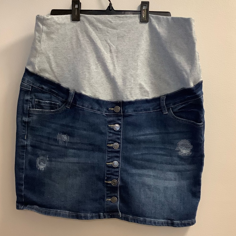 Thyme Distressed Maternity Jean Skirt, Size XL